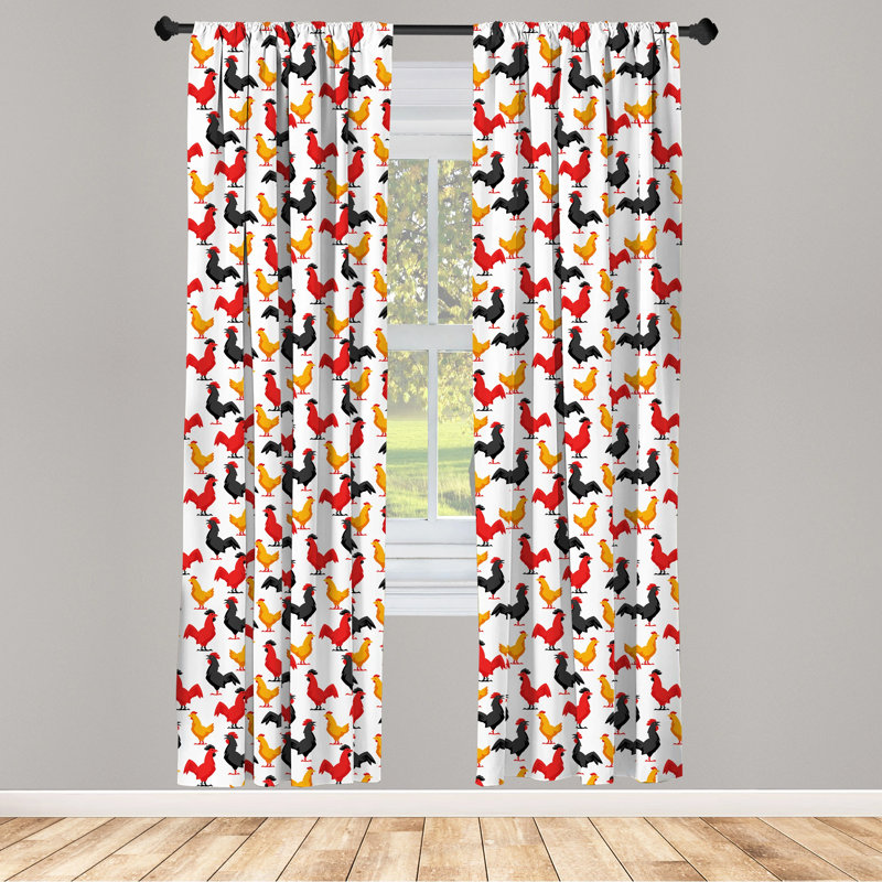 Rooster Semi-Sheer Rod Pocket Curtain Panels, 28" x 63"