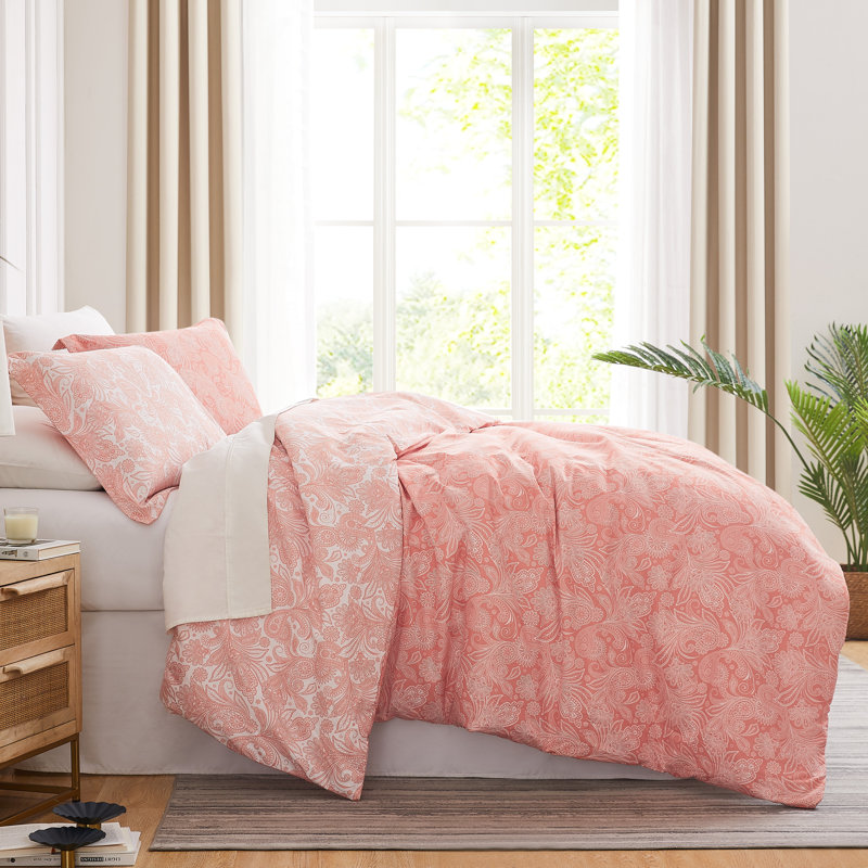 Coral Paisley Reversible Microfiber Full/Queen Duvet Cover Set