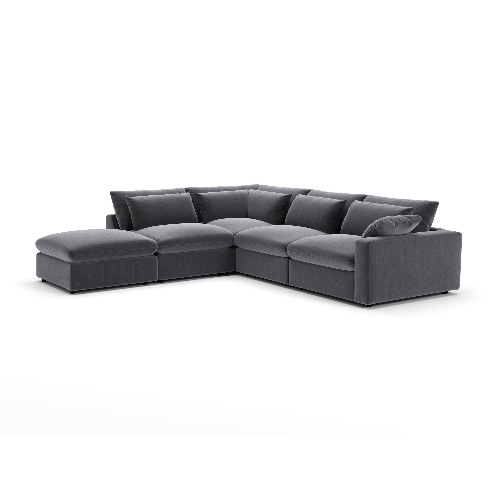 Remy 5-Piece Modular Chaise Sectional, Left Hand Facing, Andrew Slate Performance Chenille