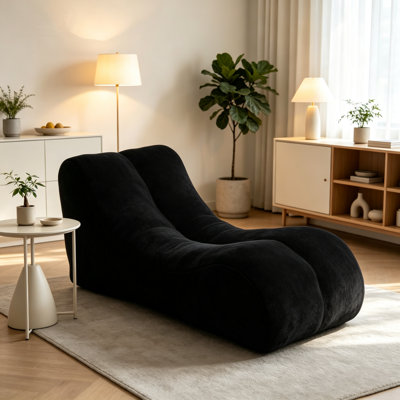 Black Comfy Bean Bag Chair, Supportive Foam Sofa for Gaming & Reading