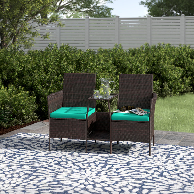 2 - Person Patio Conversation Set with Cushions, Turquoise