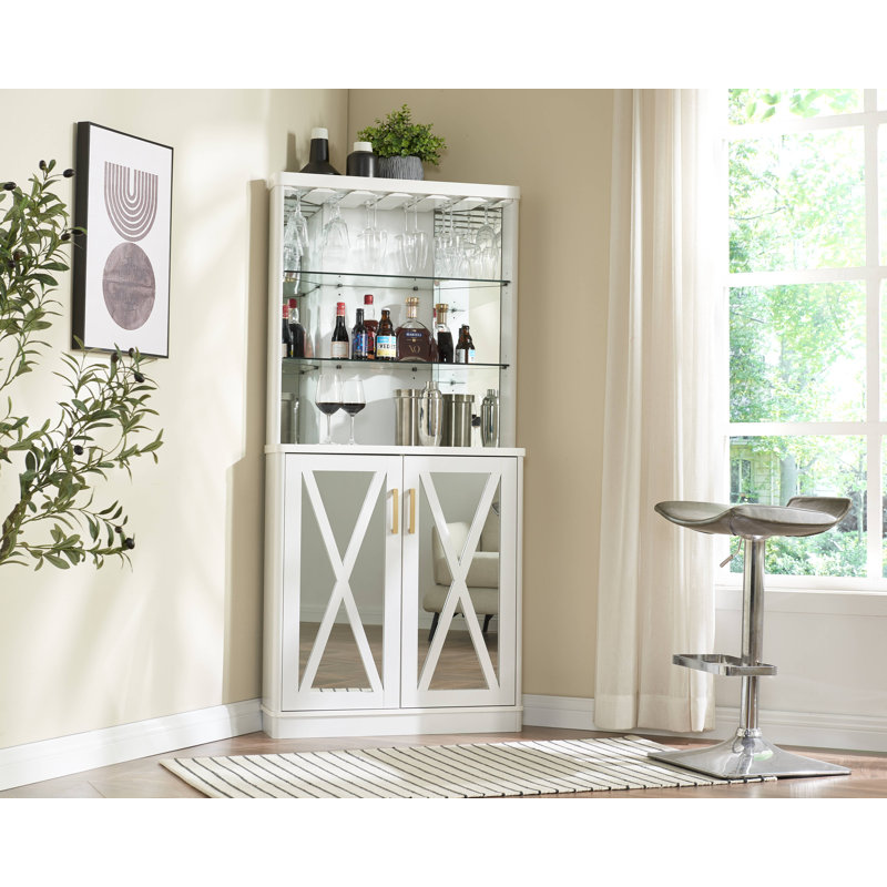 Bar d'angle avec panneaux en miroir, Blanc