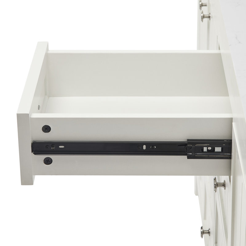 Meuble-lavabo double 60 po avec comptoir en quartz blanc Thassos Aula, Blanc perle