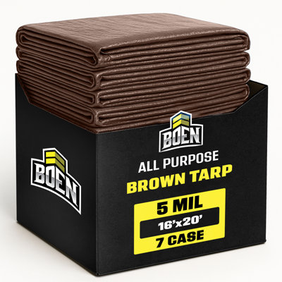 16 ft x 20 ft Brown Poly Tarp, 7-Pack, 5 Mil Waterproof Multipurpose Tarps, Rope Hem, Reinforced Corners, Grommets Every 36 in, Outdoor Yard Jobsite