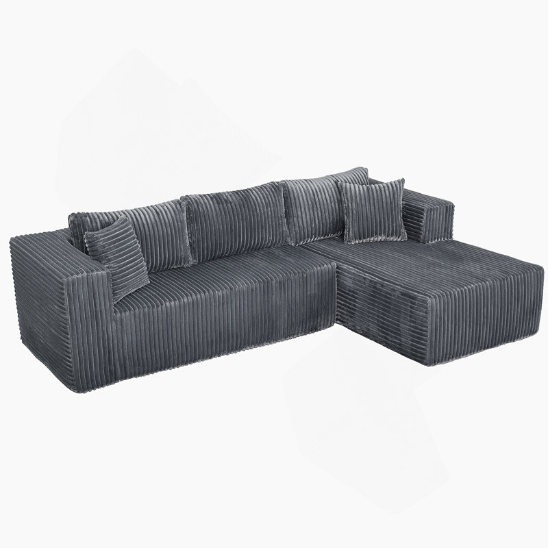 Canapé modulaire en forme de L de 105 po, tissu d'ameublement moelleux, structure entièrement en mousse (sans ressorts), 6 coussins, emballé sous vide, peu encombrant pour le salon, la chambre à coucher et les appartements (méridienne)