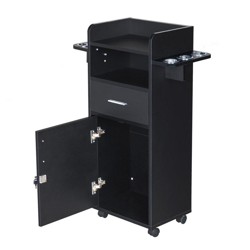 Mobile Salon Organizer Cart With 6 Tool Holders & 1 Drawer - Professional Rolling Utility Trolley With 360° Wheels For Hair Salon, Spa, Or Home Use, Black