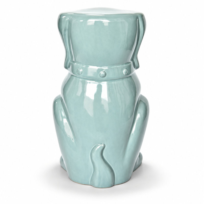 Tabouret de jardin en céramique représentant un chien Foo
