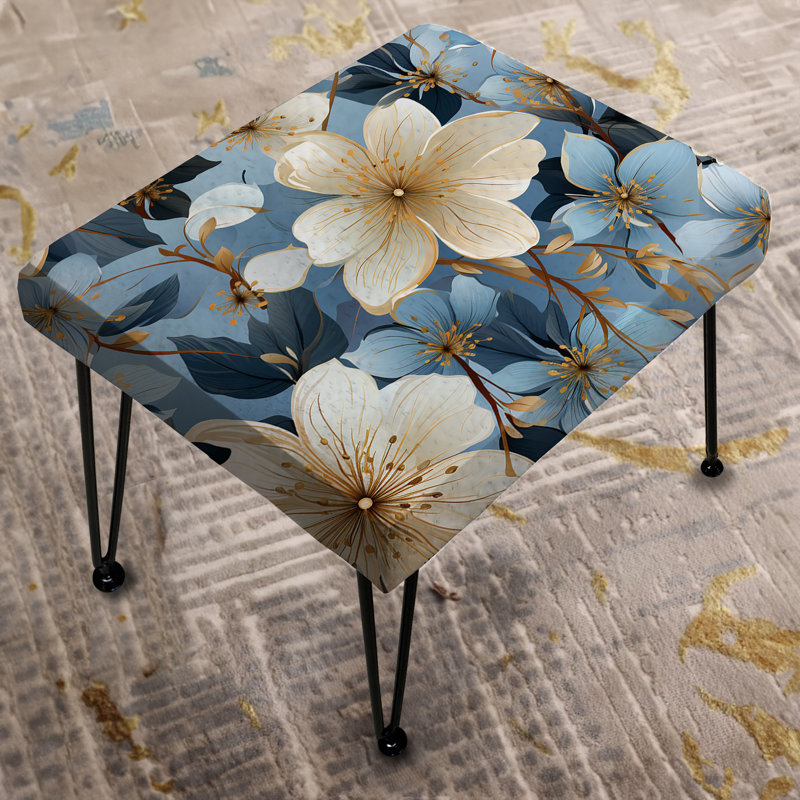 Blue Vintage Romance Floral Pattern - Floral Rectangle Ottoman