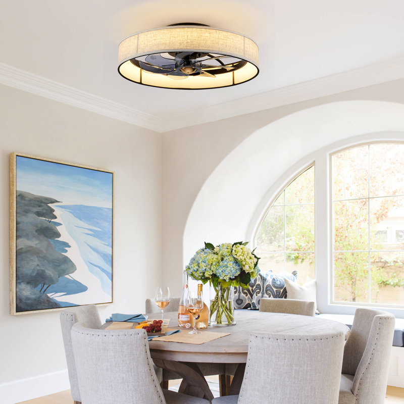 20'' Farmhouse Reversible Caged Ceiling Fan With Fabric Shade, LED Light And Remote Control