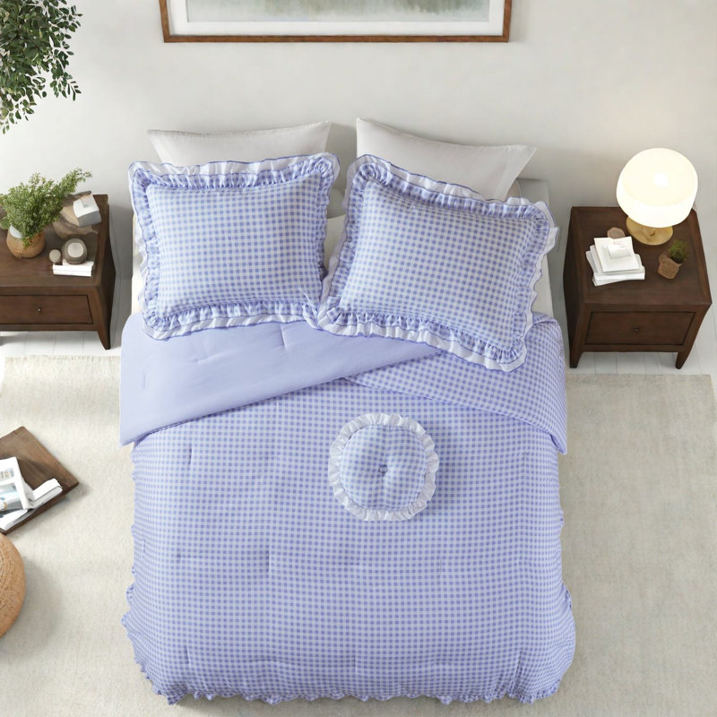Soft Microfiber Bedding Sets, Full Queen Ruffle Gingham Style For Home