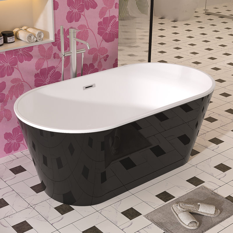 60" x 31" Freestanding Soaking Acrylic Bathtub with Toe-Tap Chrome Drain and Classic Slotted Overflow, Black