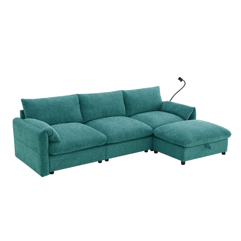 2-Piece 96'' Upholstered Chenille L-Shape Sectional, Tan Chenille