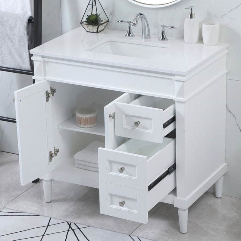 Readington 36'' Single Bathroom Vanity with Engineered Marble Top, White