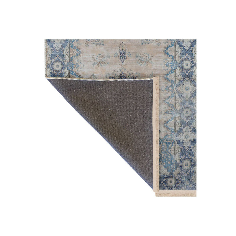 Tapis décoratif lavable à motif traditionnel beige, Sous-tapis rectangulaire de 3 pi 3 po x 4 pi 11 po