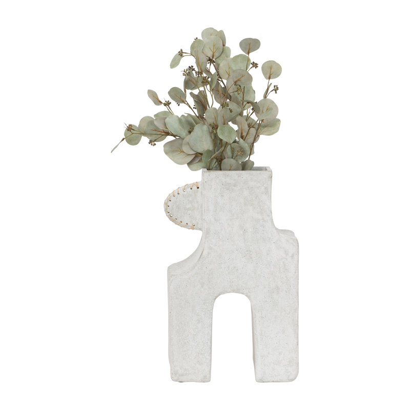 Sagebrook Home Wisner Textured Natural Abstract Modern Vase, White, 19" H x 12" W x 6" D