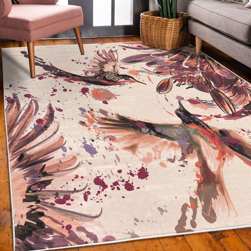 Tapis pêche / mauve / ivoire, Rectangle 5 pi 2 po x 7 pi 6 po