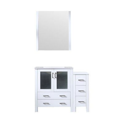 Volez 42 in W x 18.25 in D Single Bath Vanity with Side Cabinet, White Ceramic Top and 28 in Mirror