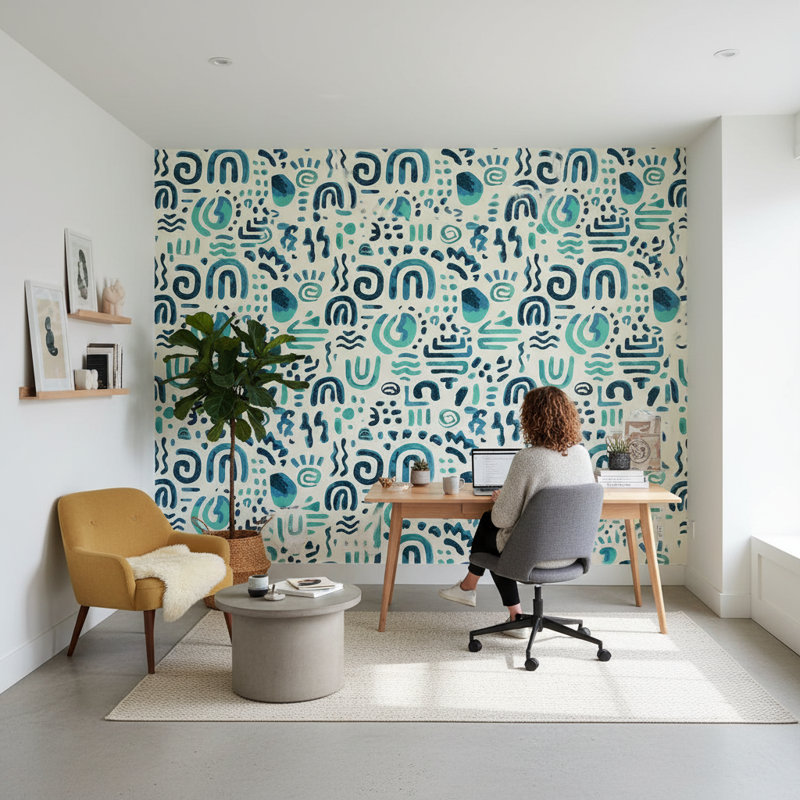 Papier peint abstrait géométrique bleu sarcelle