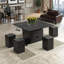 Table basse noire multifonctionnelle avec rangement caché + 4 tabourets assortis, roulettes pour une poussée facile, peut être utilisée comme table centrale moderne, pratique et magnifique-118788664