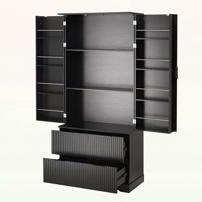 Armoire de rangement autoportante avec 2 grands tiroirs, pour salle de bain, salle à manger, bureau, entrée, Noir