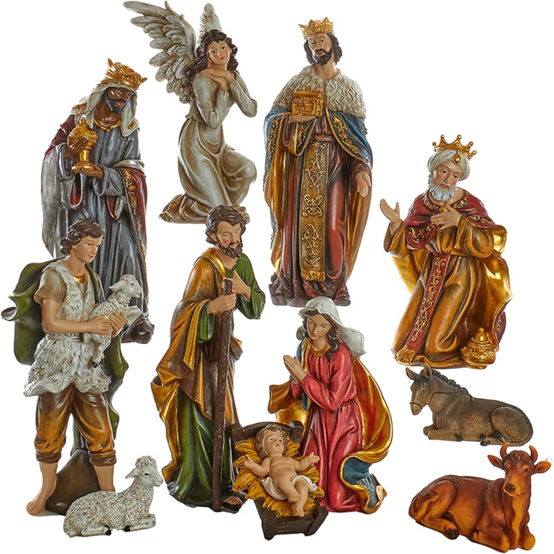 15-Inch Multicolor Resin Nativity Scene Set with 11 Pieces