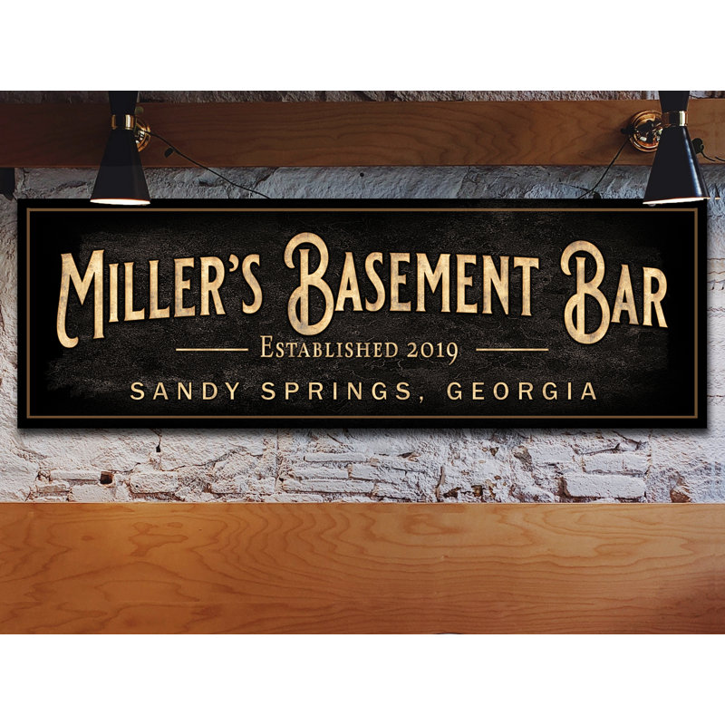 Signe de bar Basemenat personnalisé sur métal, H 12 po x l 36 po x P 0,04 po, Oui