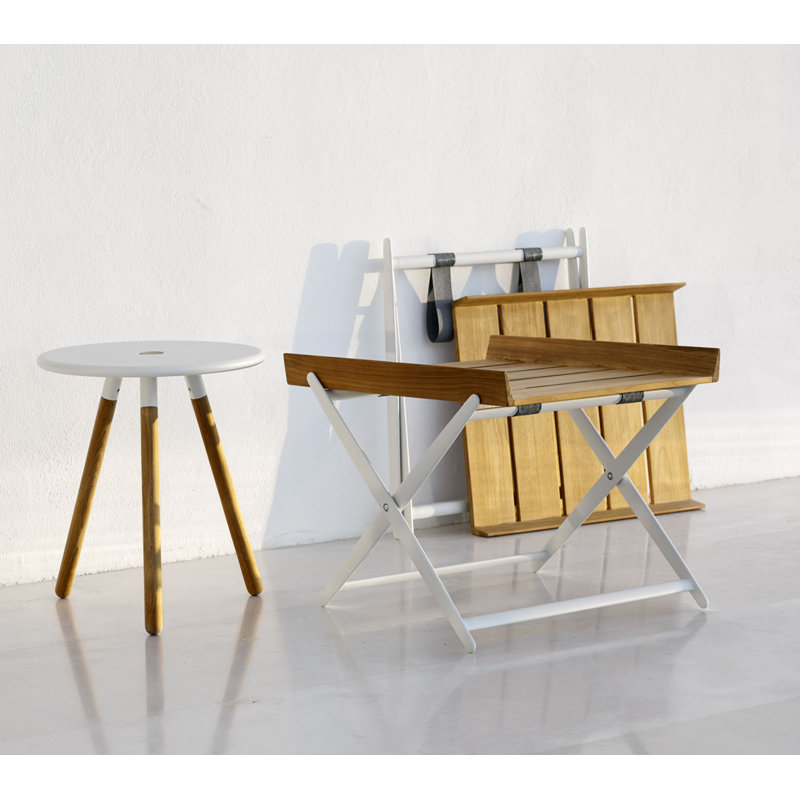 Area Outdoor Round Teak Side Table, White