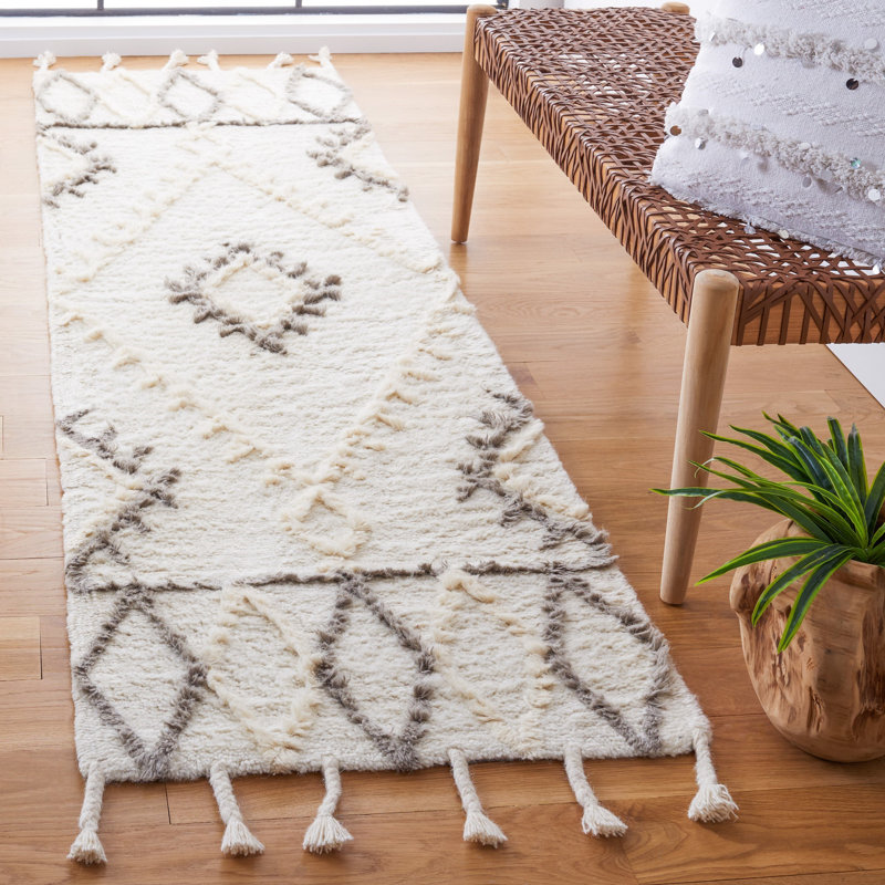 Tapis ivoire / gris en laine touffeté à la main Powell, Rectangle 2 pi 3 po x 5 pi