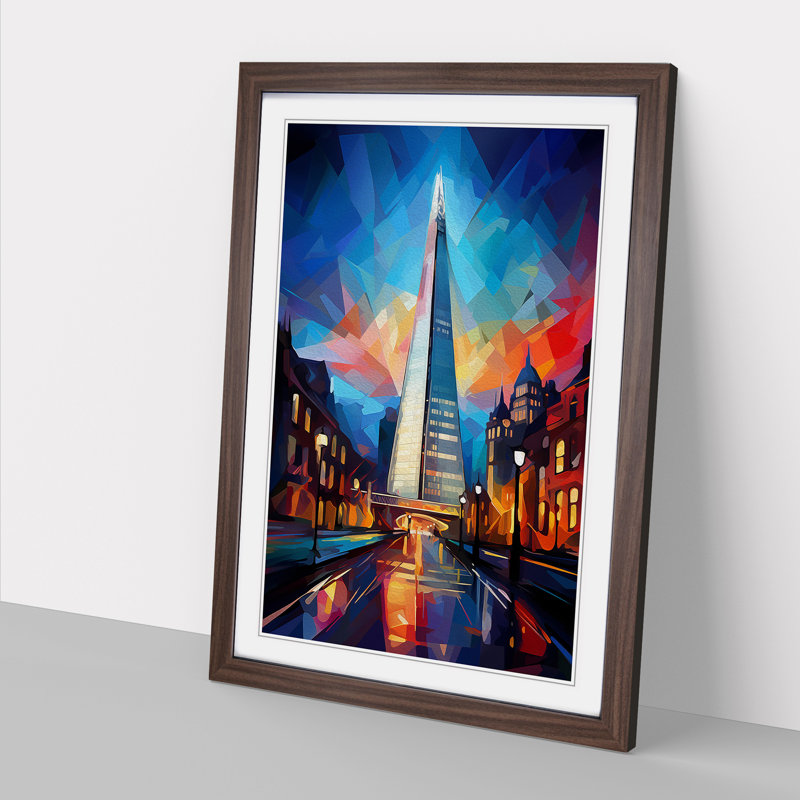 The Shard Cubism - Framed Print, 34cm H x 25cm W x 2cm D, Walnut 