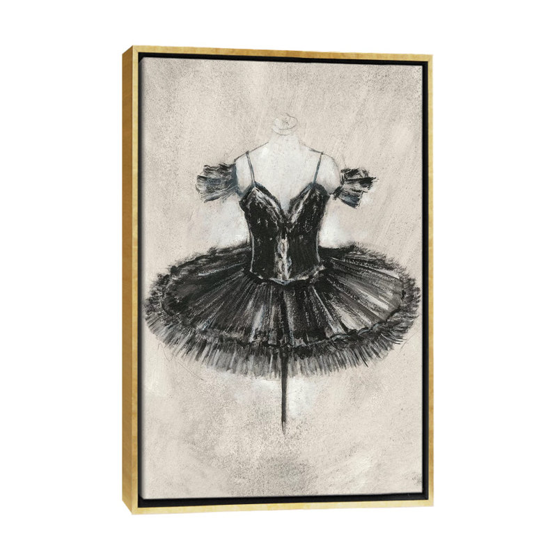 Reproduction d’art « Black ballet dress II » par Ethan Harper, H 60 po x l 40po x P 1,5 po, Toile encadrée d'or, Pas de tapis