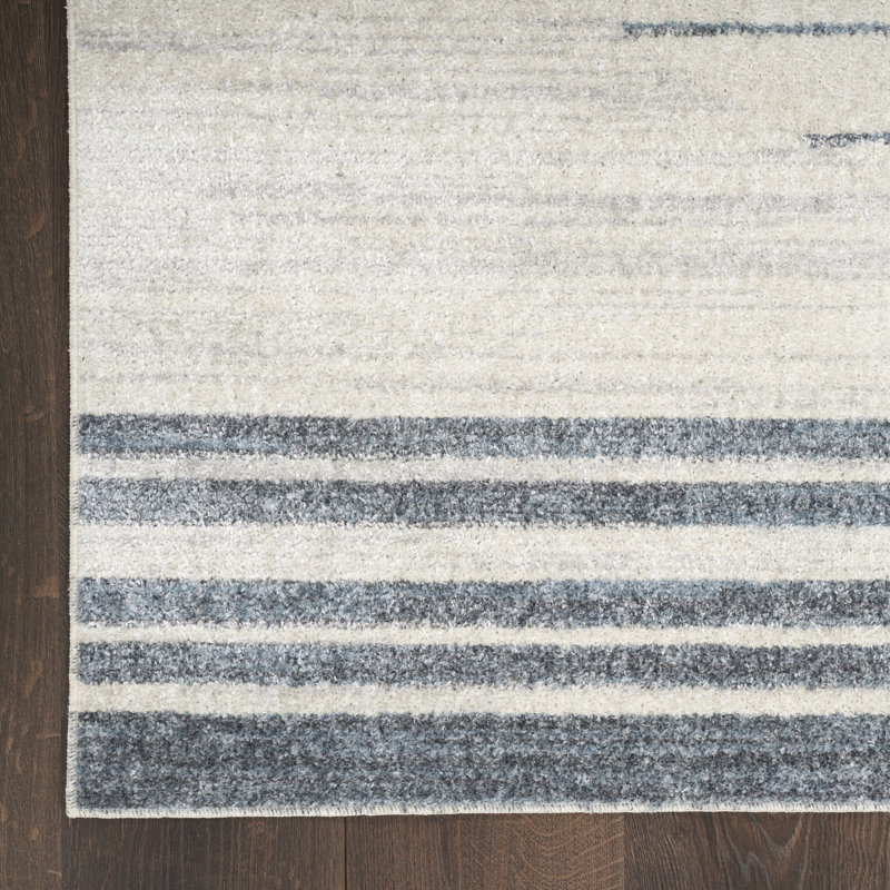 Atushi Machine Washable Geometric Navy Blue/White Area Rug, Rectangle 5'3" x 7'