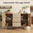 Rattan Buffet Cabinet With Drawers, Boho Sideboard Buffet With Adjustable Shelf, Modern Mid Century Accent Storag Cabinet For Living Room, Entryway, Kitchen, Oak-516508686