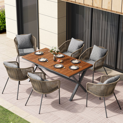 7 Pieces Patio Dining Set, All-Weather Outdoor Furniture Set with Dining Table and Chairs by Corrigan Studio