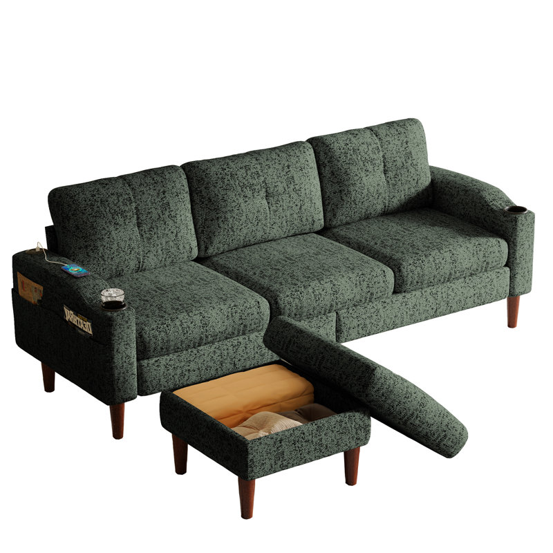 Convertible, 3 places, design en forme de L, avec rangement, salon, petits espaces, style contemporain, sièges confortables, porto, porte-gobelets 3 maisons, chargement,