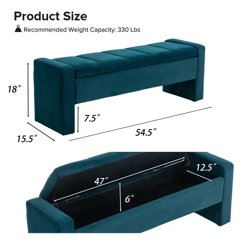 Banc de rangement de 55 po pour la chambre à coucher, banc de capitonnage moderne pour lit très grand, banc de repose-pieds long rembourré pour le salon / vestibule