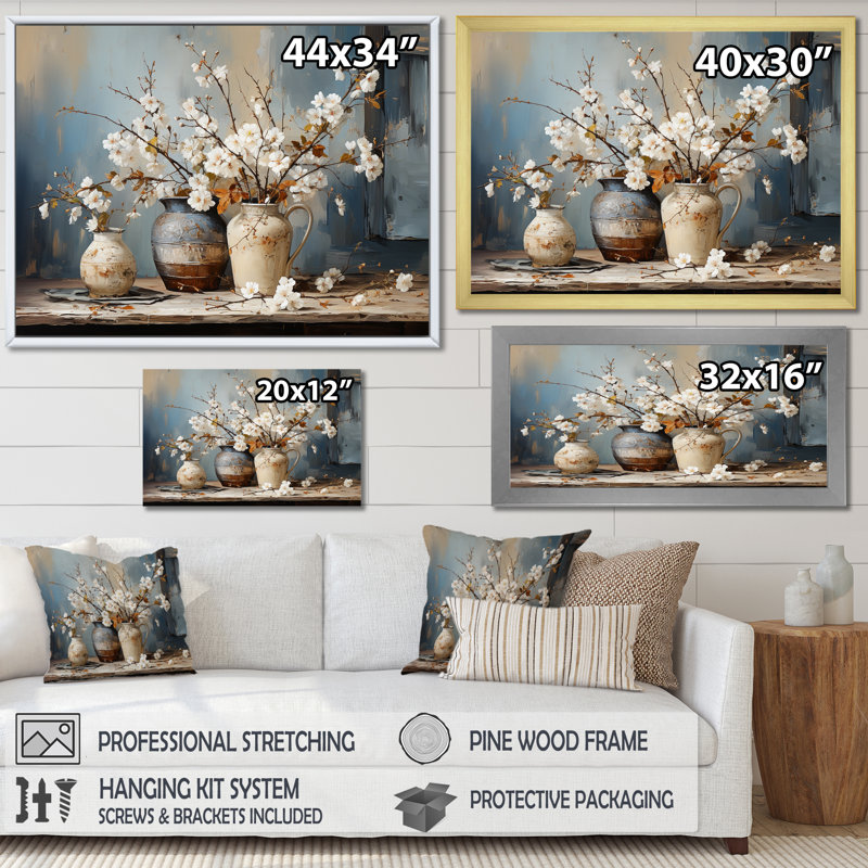 Pottery And Flowers Still Life I - Trees Wall Art, 12" H x 20" W, Wrapped Canvas, No Frame