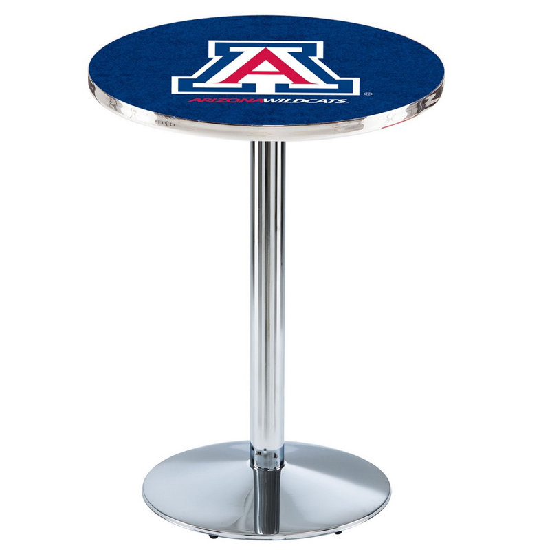Round Metal Base Dining Table, Chrome, University of Arizona