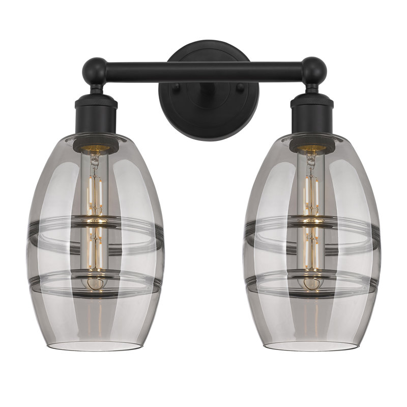 Éclairage pour meuble-lavabo à 2 lumières Kusham, Gris fumée clair, Noir mat