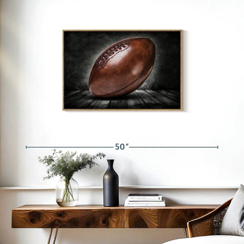 Football rétro grunge, Cadre flottant en bois naturel, 31 po x 21 po