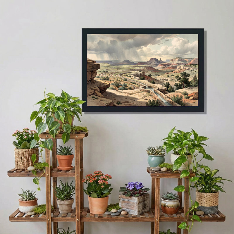 Tableau sur toile représentant un paysage vintage de canyon désertique avec des cavaliers, 20"H x 30"W