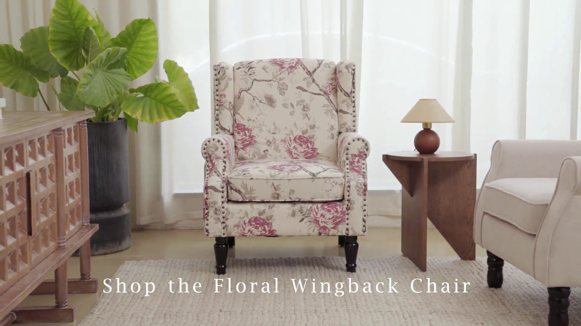 カールトンチェア Charlton Home® Duward Floral Upholstered Wingback Accent Chair