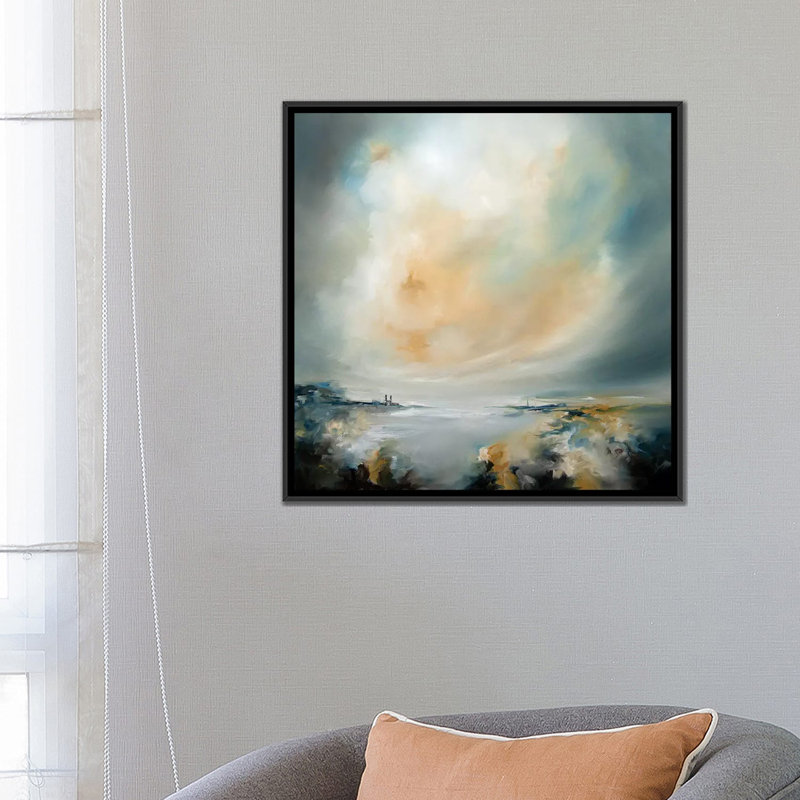 « sun reflect », peinture sur toile tendue, H 26 po x l 26 po x P 1,5 po, Toile avec cadre noir, Pas de tapis