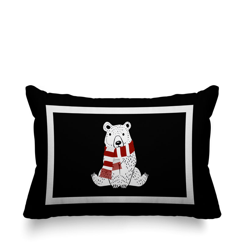 Coussin intérieur / extérieur Folk Christmas Bear, Noir