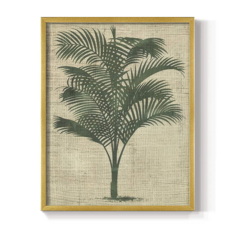 Impression encadrée de toile de jute palmier III - bois massif, H 15 po x l 12 po, Doré