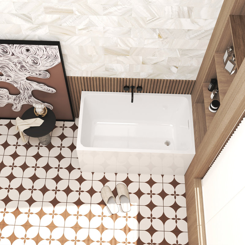 47" Acrylic Freestanding Bathtub ,Spacious Rectangle Shape, Gloss White Finish, Chrome Overflow & Pop-Up Drain CUPC Certificate