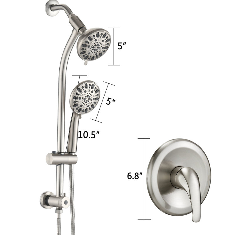 Shower System With Drill- Stainless Steel Rod And Dual Heads Rain / Fog Spray 26" Drillless Slide Bar 7 Easy Installation
