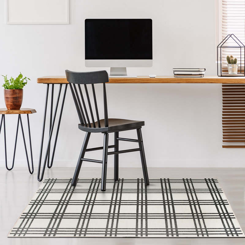 Plaid Black And Cream Performance Flatweave Washable Indoor / Outdoor Rug, Rectangle 3' x 5'