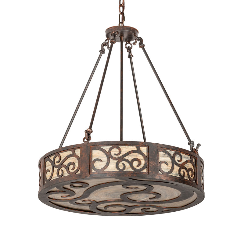 Cajun Spice Brown Drum Pendant with Beige Glass