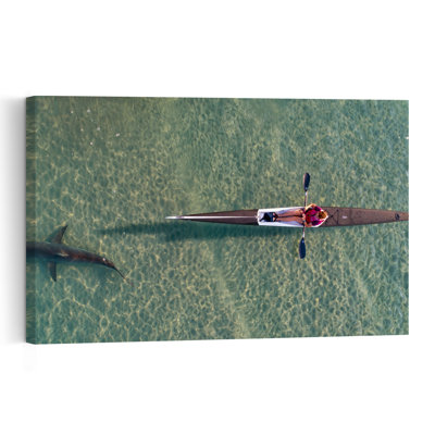 Kayak Shark Encounter Peaceful Abstract Contemporary Shark Nature Ocean Wall Art Print 1 Piece Wrapped Canvas Wall Art