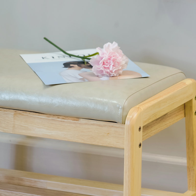 Banc de rangement en similicuir, Naturel, Beige